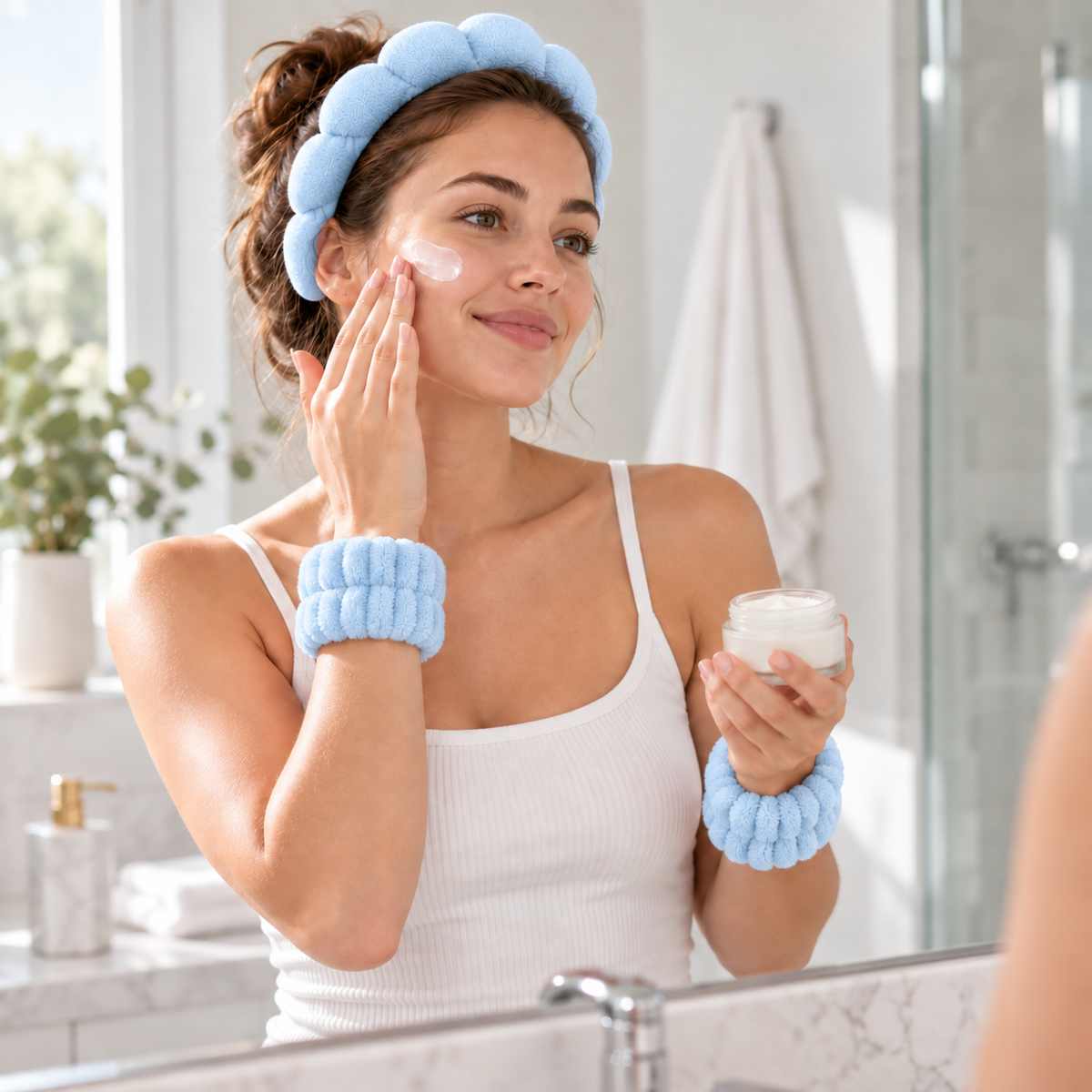 Set Skincare cu Bentiță Buretată și 2 Brățări Absorbante pentru Spălarea Feței