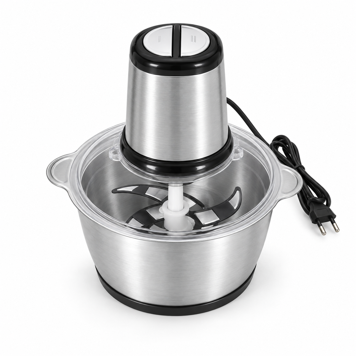 Tocator electric inox 3L, 300W, 2 trepte viteza, lame durabile, pentru legume, fructe si carne