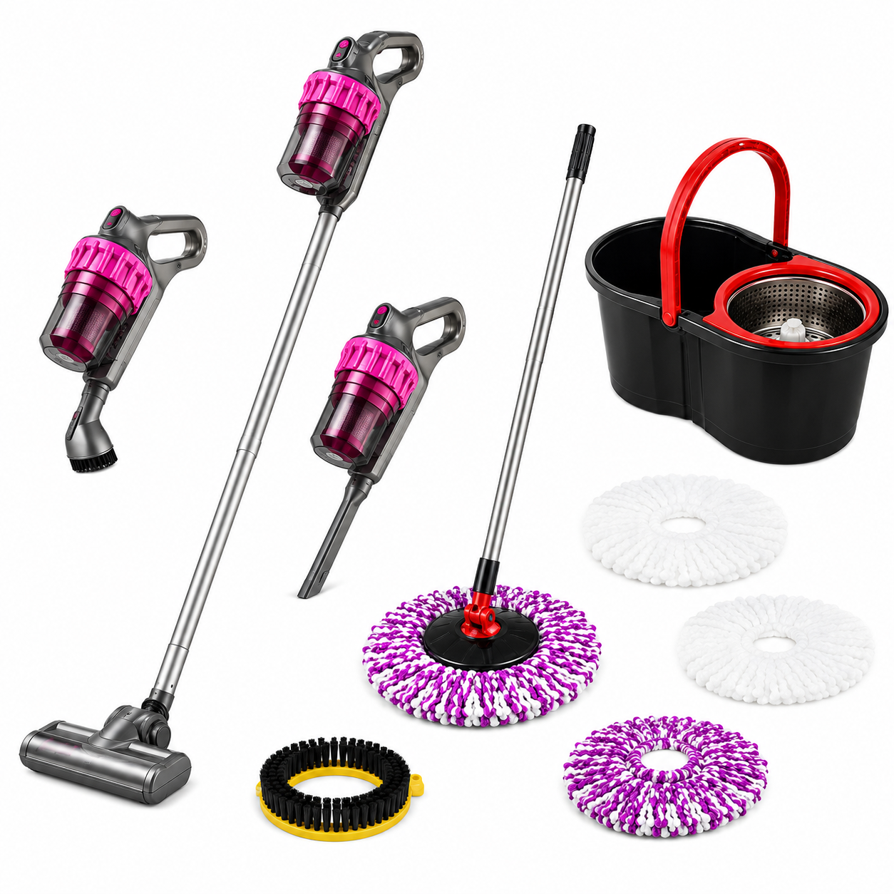 Pachet Curățenie Premium – Aspirator Fără Fir + Mop Rotativ 360°