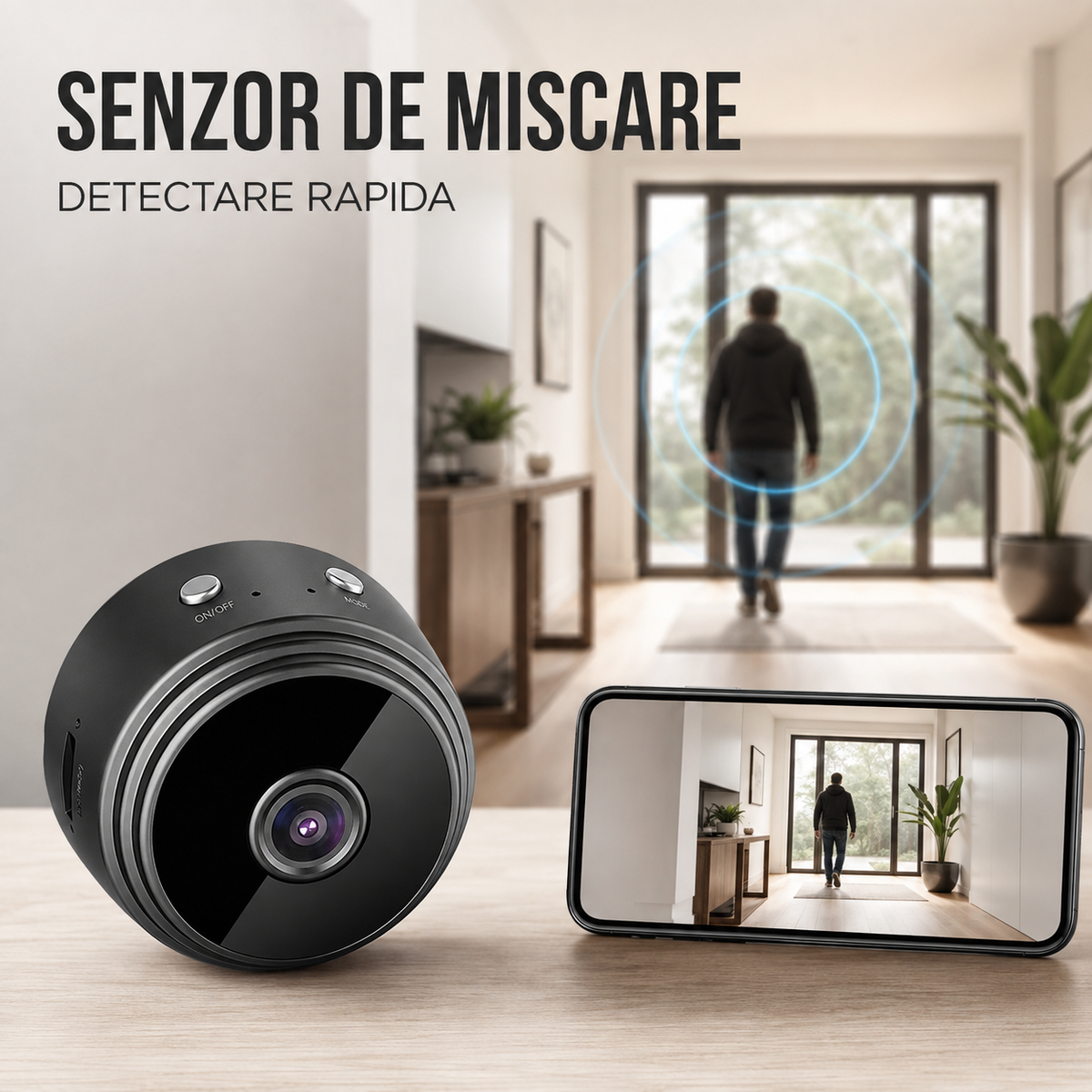 Cameră de Supraveghere Wireless 5MP cu Vedere Nocturnă, Senzor de Mișcare și Monitorizare pe Telefon