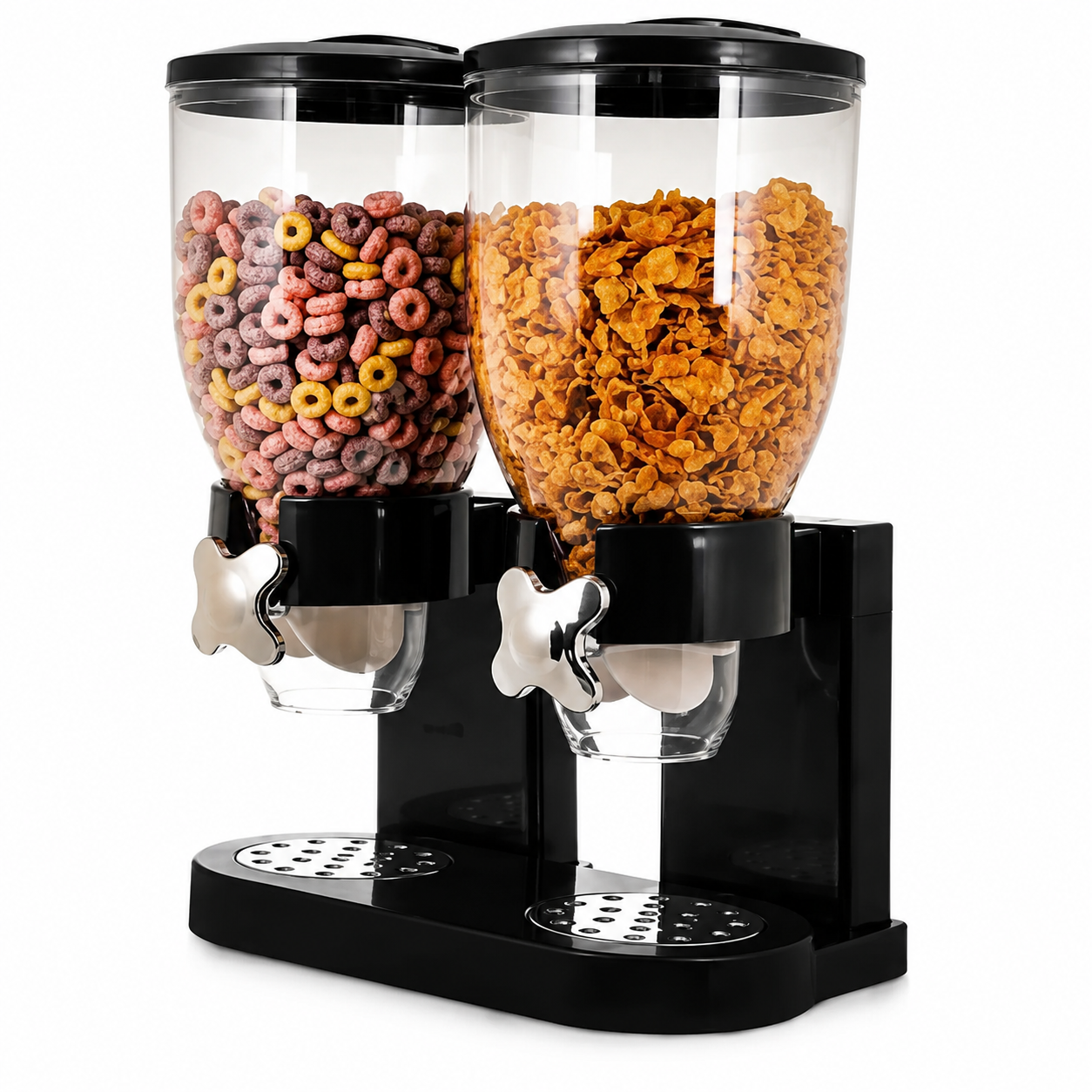 Dispenser dublu pentru cereale, 2x2L, culoare negru, dimensiuni 35x29x42 cm