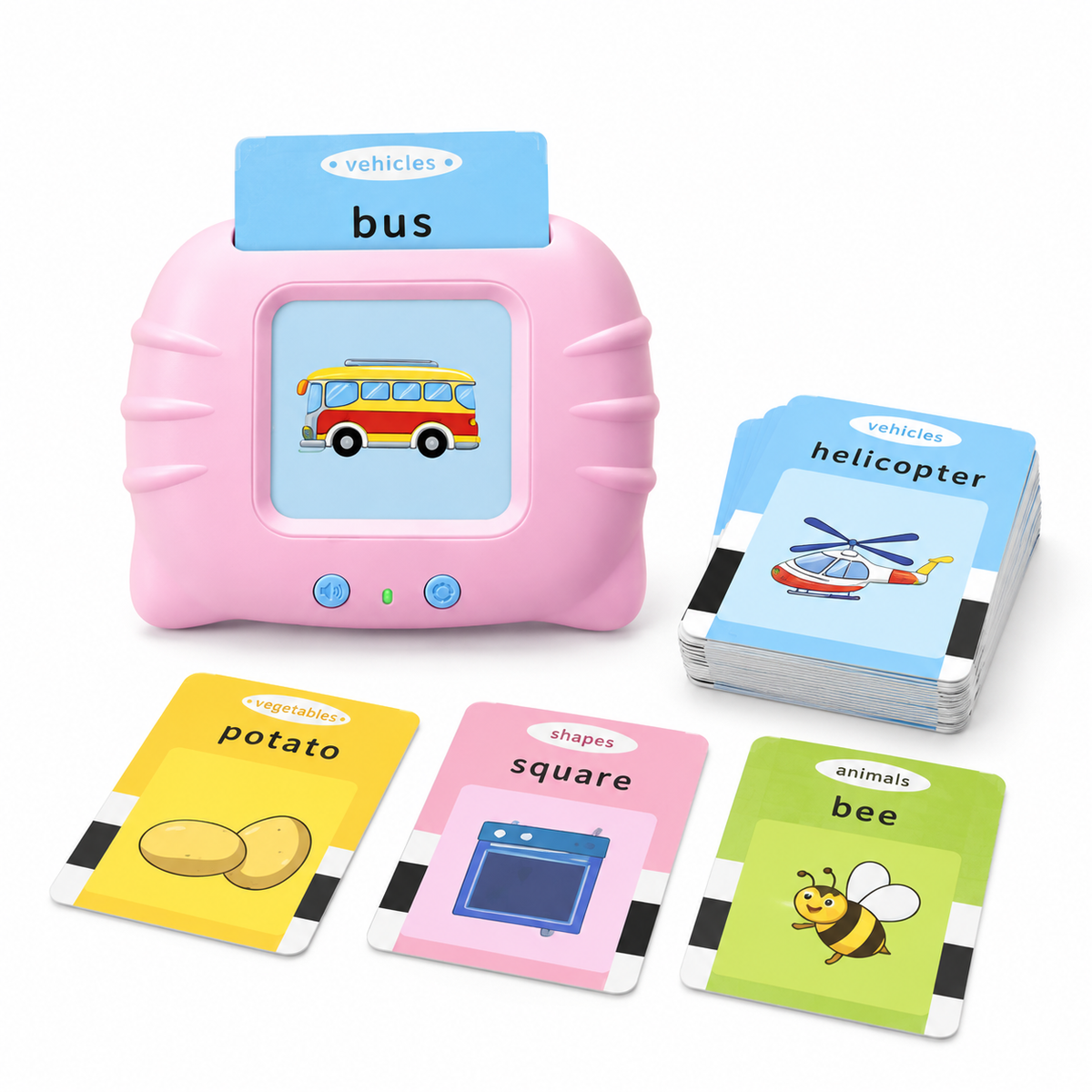 Jucărie educativă interactivă cu cititor de carduri, 224 de cuvinte, roz