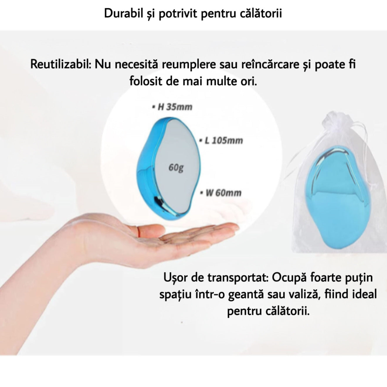 Epilator exfoliant portabil și reutilizabil, albastru
