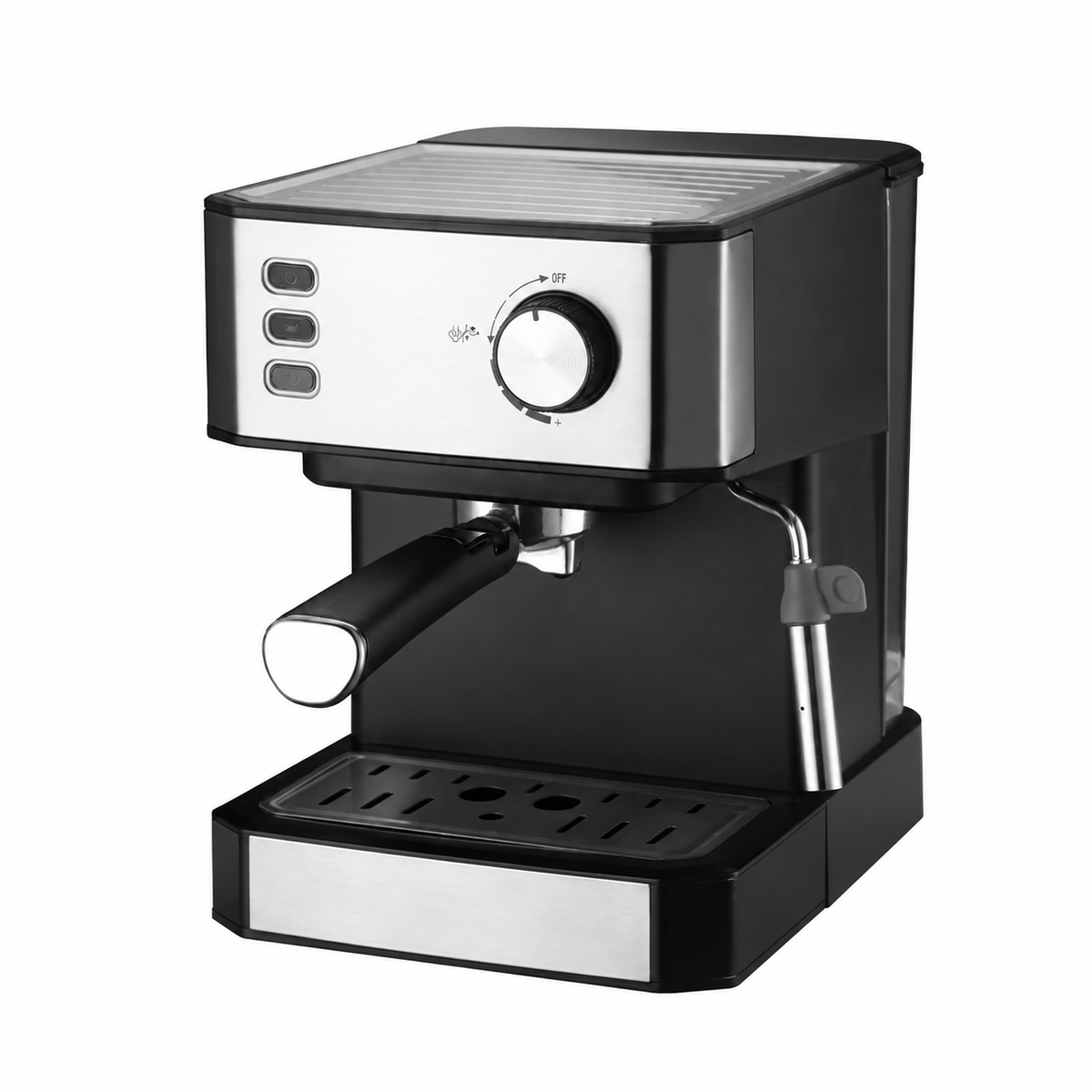 Espressor manual cu portafiltru, 850 W, rezervor 1,5 L și duză pentru spumarea laptelui, negru/inox