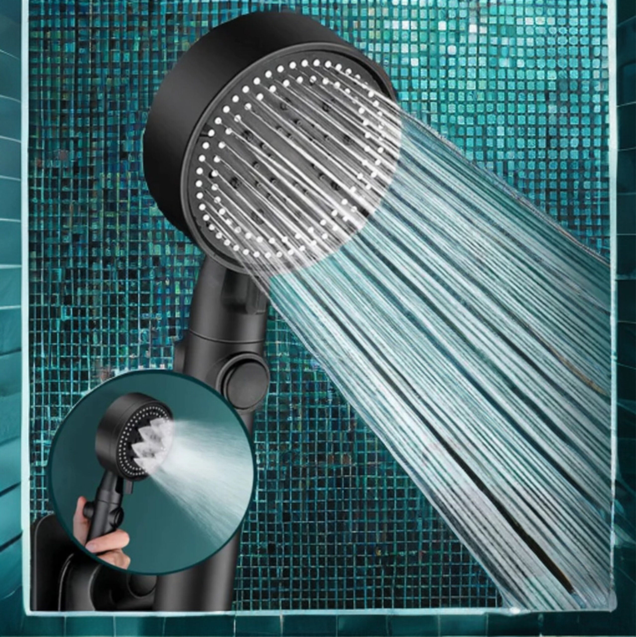 Cap de dus reglabil cu 5 jeturi, presiune sporita, negru