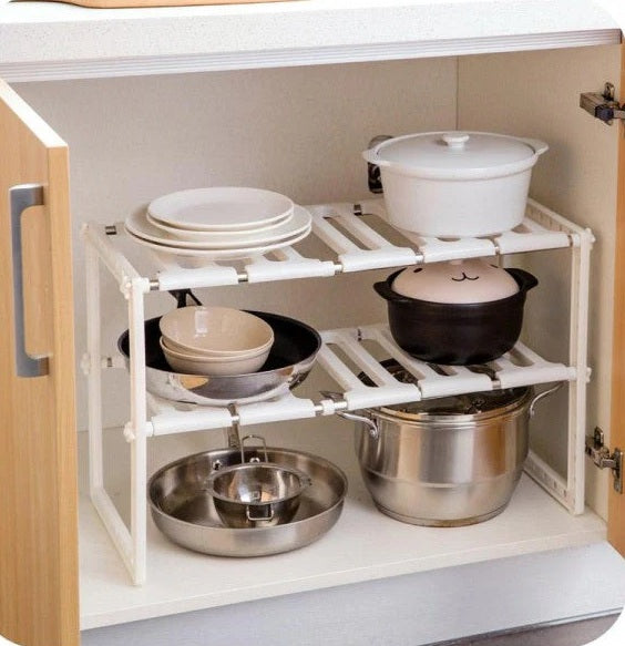 Etajera ajustabila sub chiuveta – organizator cu 2 rafturi