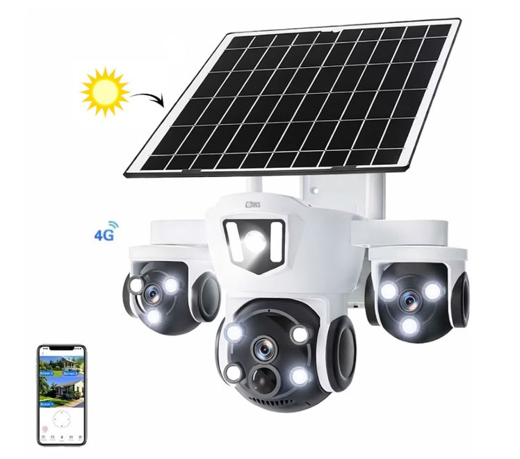 Camera de Supraveghere WiFi 15MP cu 3 Obiective, Zoom Digital 10X, Rotatie 360°, Night Vision Color, IP66