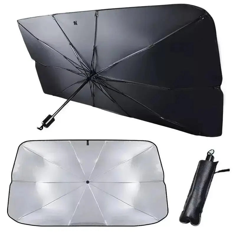 Parasolar auto tip umbrela, 145x79 cm, retractabil, portabil, protectie UV, negru/argintiu