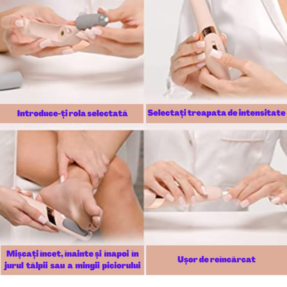 Pila electrica pentru talpi si calcaie, 2 viteze, cu lumina LED, ergonomica, cu rola abraziva inclusa