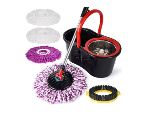 Mop Rotativ cu Microfibre Super Absorbante si Galeata, Cap Rotativ 360°, Maner Inox
