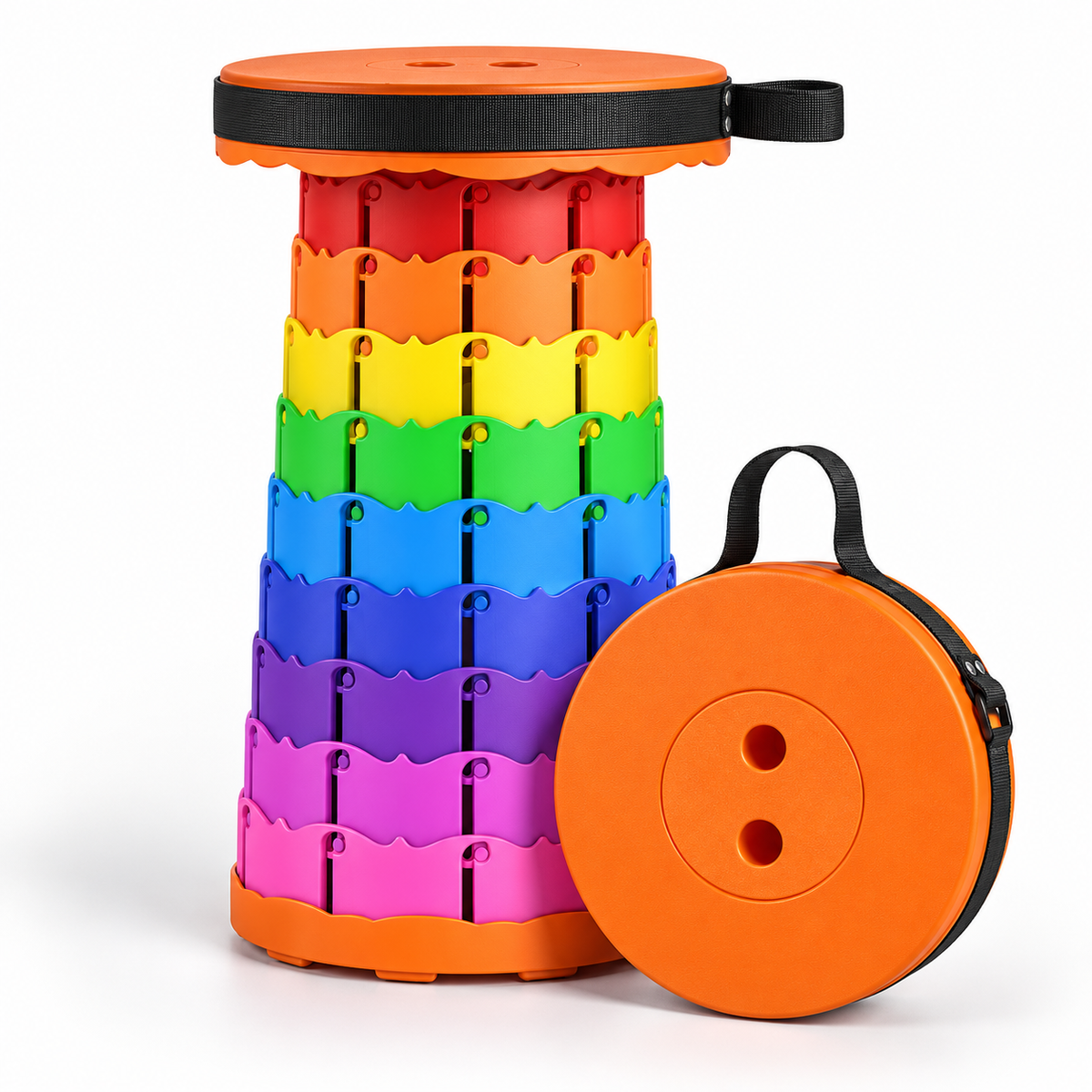 Scaun Pliabil Telescopic Portabil, Înălțime Reglabilă 6–45 cm, Compact, cu Mâner de Transport, pentru Camping, Pescuit, Drumeții și Grădină, Multicolor