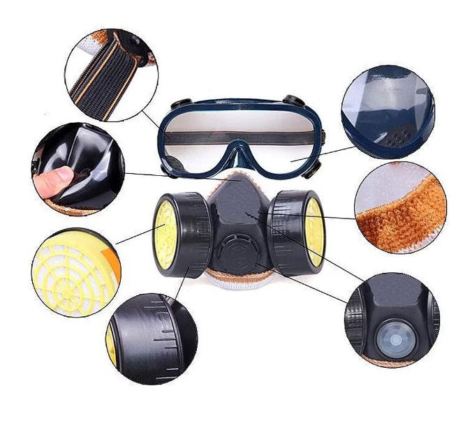 Set masca si ochelari protectie, 2 filtre carbon activ, anti-praf si vapori