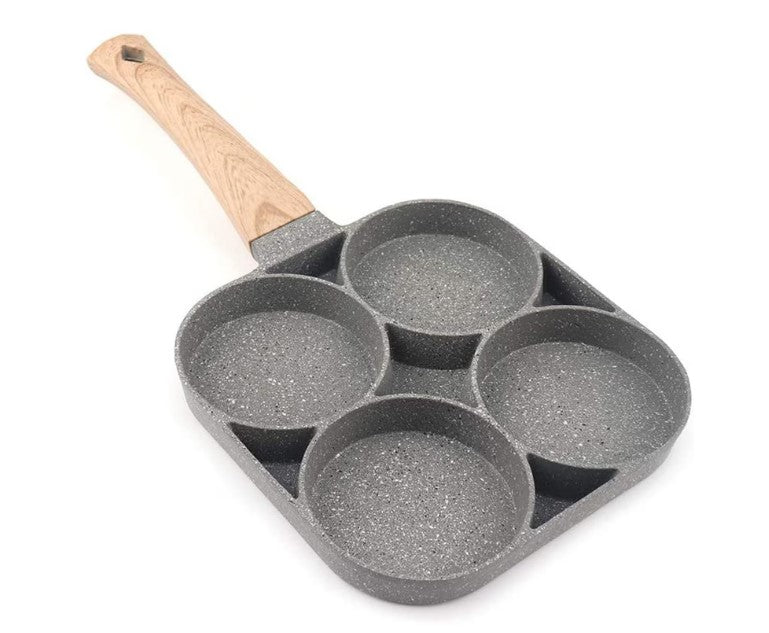 Tigaie cu patru compartimente rotunde, model piatra, 32 cm, gri