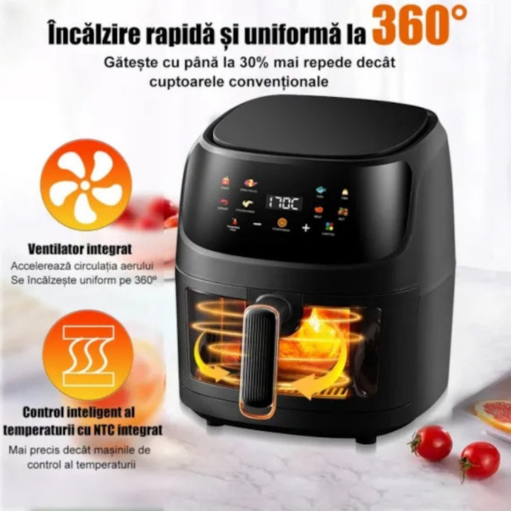 Friteuză cu aer cald 6L, 2600W, Display Touch și fereastră de vizualizare
