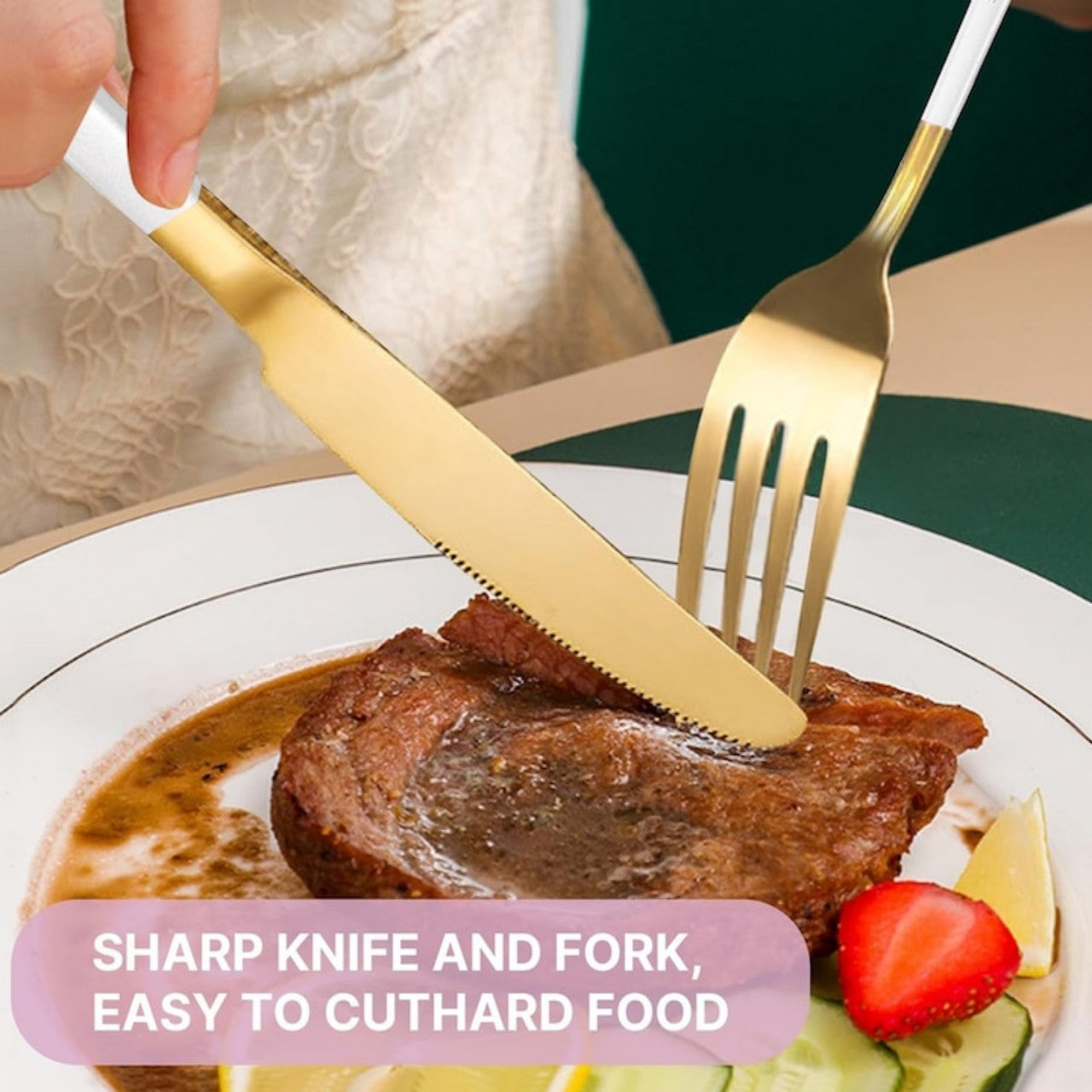 Set de tacâmuri premium Stuffix din oțel inoxidabil – 24 piese, design elegant auriu-alb