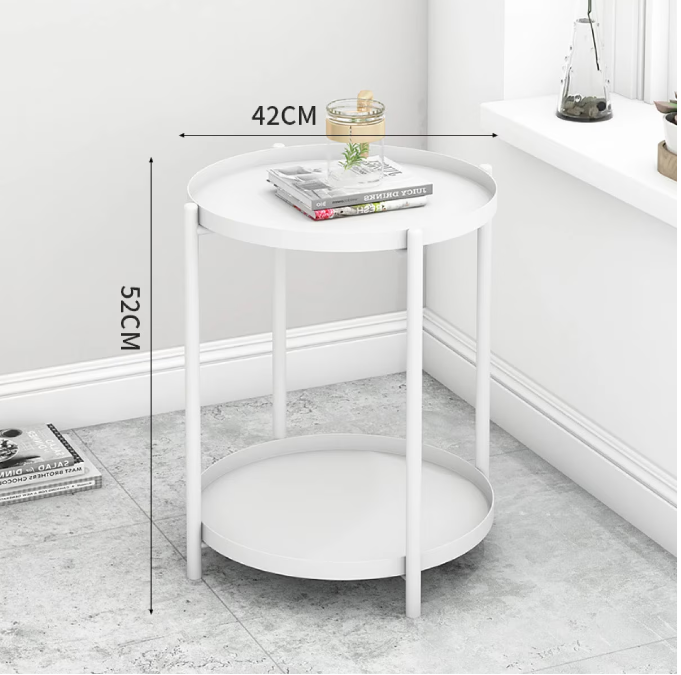 Masuta de Cafea, Rotunda, 2 Nivele, Metal, 42 x 52 cm, Alb