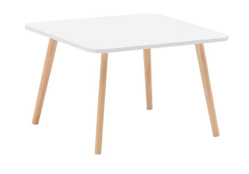 Măsuță de cafea, stil scandinav, alb cu lemn, 60 × 60 × 40 cm