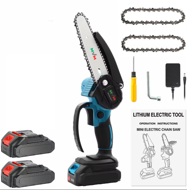 Mini drujba electrica portabila cu lama 4 inch, 2 acumulatori si 2 lanturi