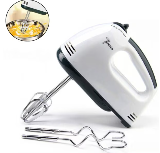 Mixer electric manual 7 viteze, 250W, cu tel, cutie de depozitare, alb