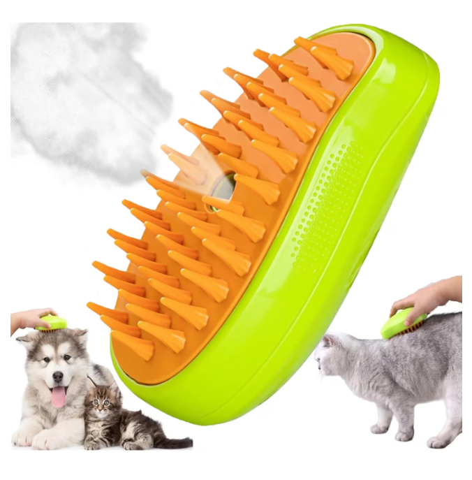 Perie 3 in 1 multifunctionala pentru animale de companie, cu aburi, pulverizare si dozator incorporat, ideala in ingrijirea delicata a pisicilor si eliminarea eficienta a parului cazut, reincarcabila prin USB