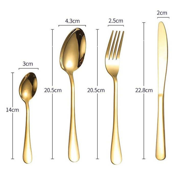 Set tacâmuri aurii 24 piese din oțel inoxidabil, stil portughez, auriu – 6 persoane