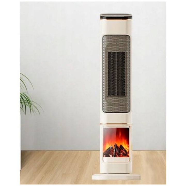 Semineu Electric, 2000W, cu Efect de Flacara, 2 trepte, Incalzire Ceramica PTC cu Termostat si Telecomanda, Dispay LED