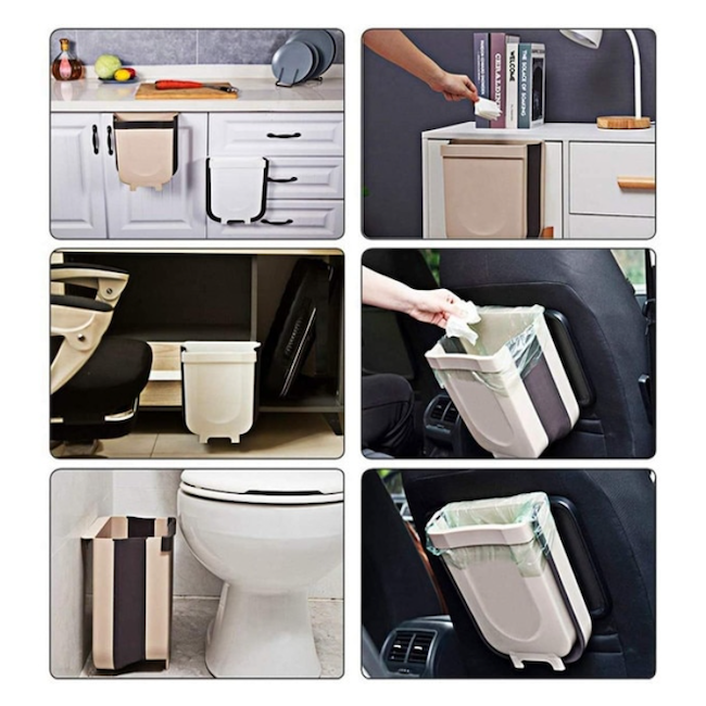 Coș de Gunoi Pliabil pentru Ușa Dulapului, 8 L, Plastic și Silicon, 29 × 17 × 14 cm