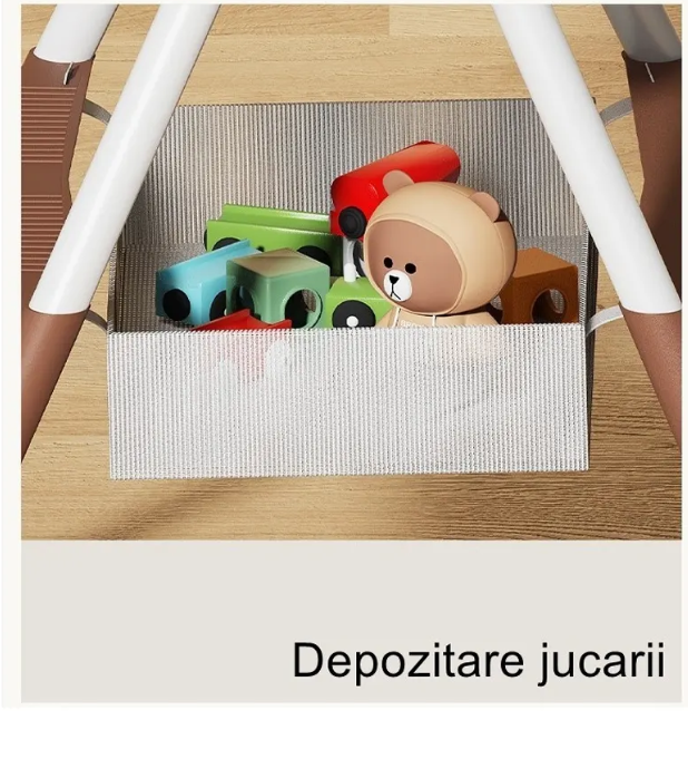 Scaun de Masa ROZ pentru Bebelusi si Copii, cu Roti, Telescopic, Pliabil, Masuta Reglabila, Suport Picioare, Scaun cu Invelis 97x73x65cm