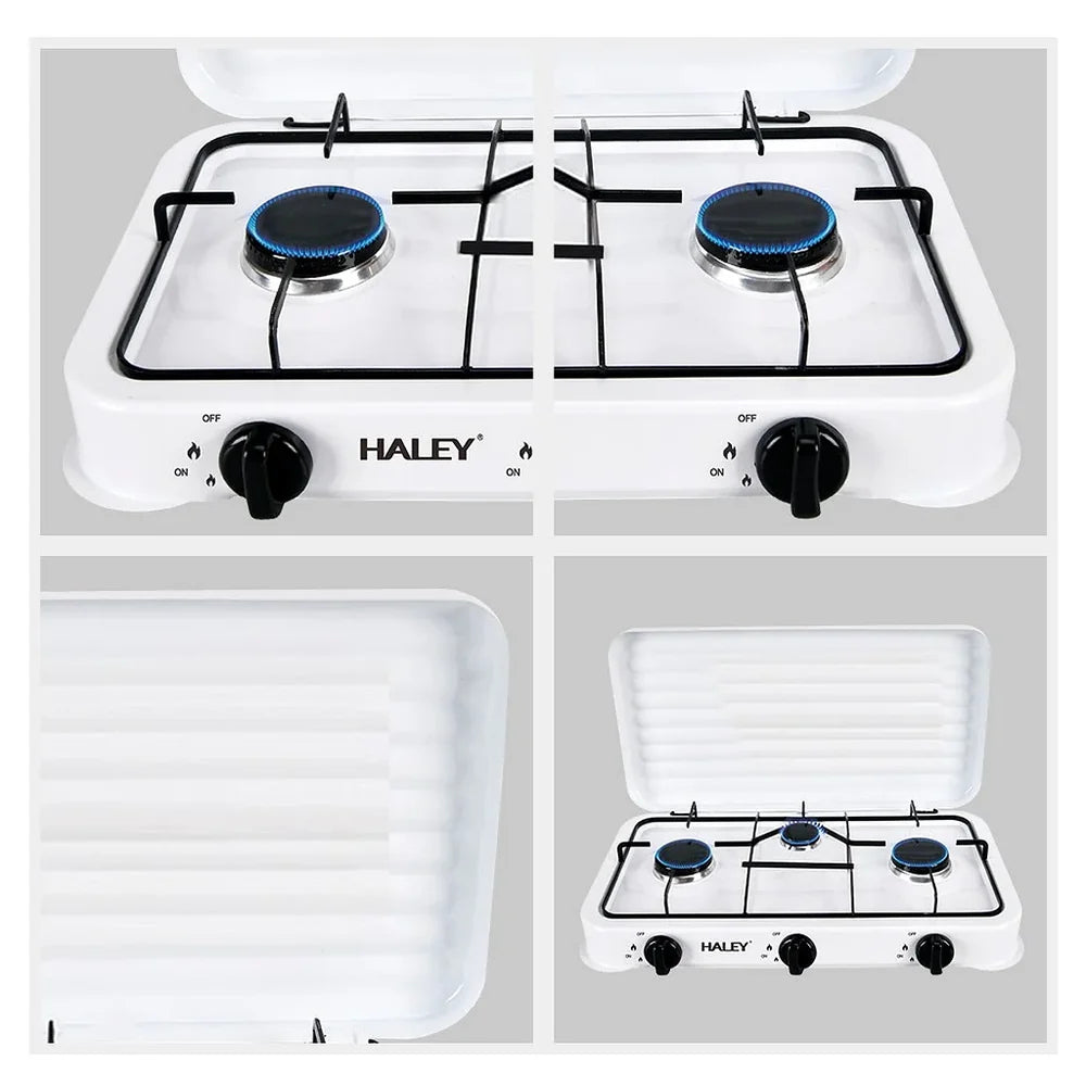 Aragaz pe Gaz HALEY HY-1520, 3 Arzătoare, Capac Protector, Plită Compactă, Alb