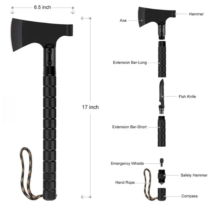Set, topor pliabil, instrument tactic de supravietuire, portabil, camping in aer liber, negru