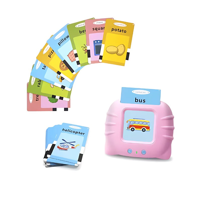 Jucarie educativa interactiva cu cititor de carduri flash, 224 cuvinte, 112 imagini, Roz