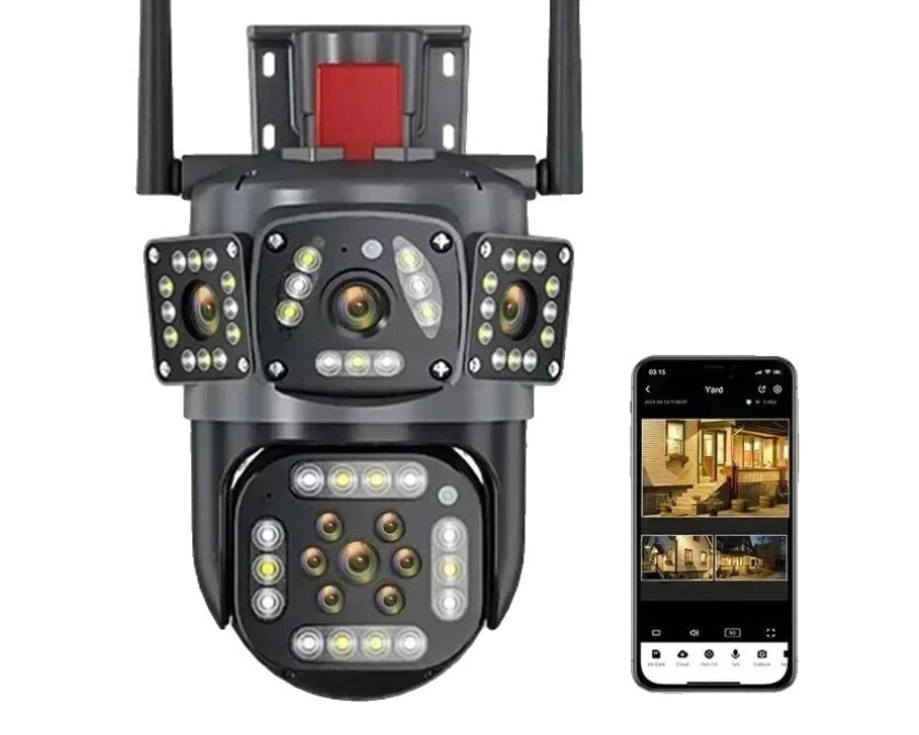 Camera de supraveghere tripla WiFi 6MP, Full HD, viziune 360, senzor miscare