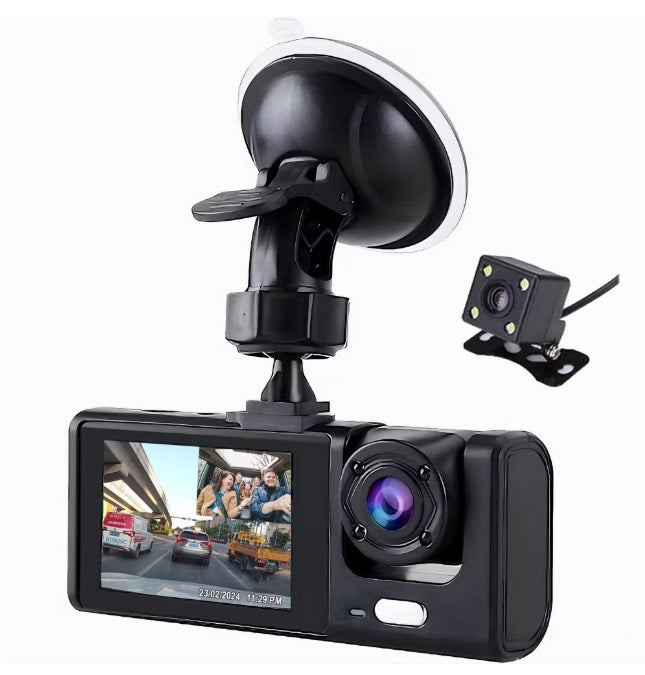 Camera tripla auto de bord, inregistrare 1080P, 3 lentile, viziune nocturna, senzor de soc