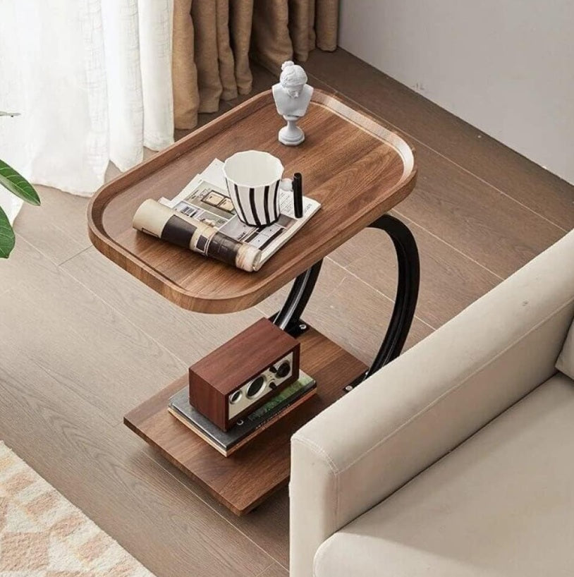 Masuta laterala tip C pe roti, 2 niveluri – suport laptop, cafea sau gustari