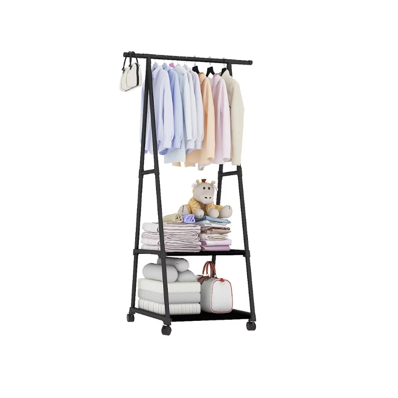 Suport haine si umerase triunghiular, cu 2 rafturi, 160x55 cm