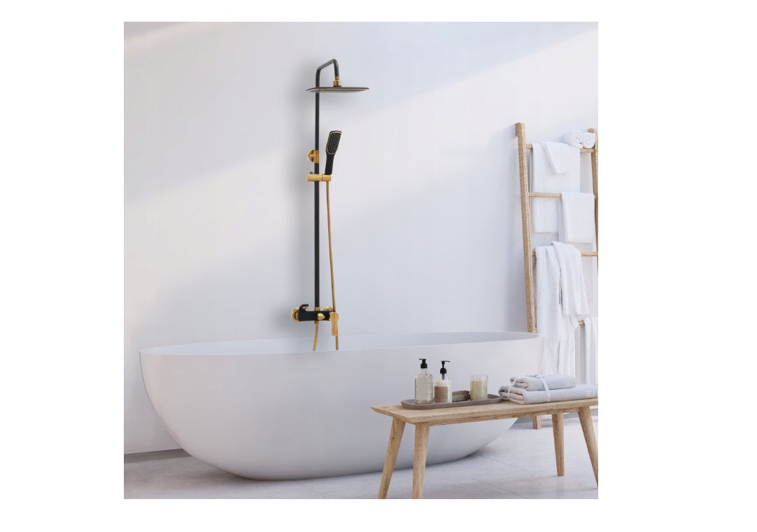 Set coloana dus cu baterie cada/dus din alama, cartus ceramic si design modern elegant