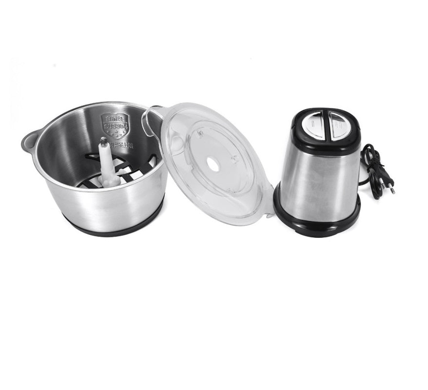 Tocator electric inox 3L, 1000W, 2 trepte viteza, lame durabile, pentru legume, fructe si carne