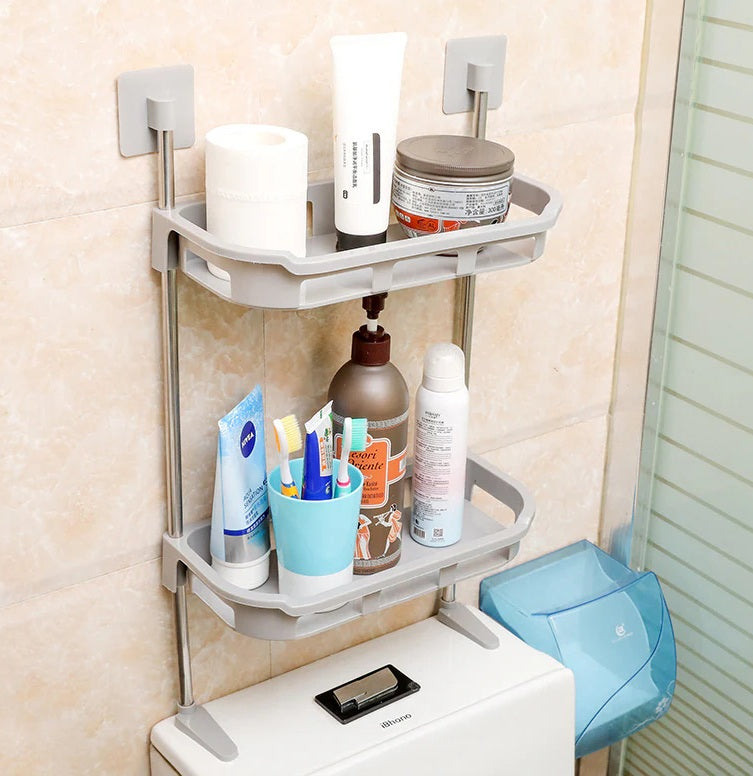 Raft depozitare WC 2 polite, organizator baie, dimensiuni 58x30 cm