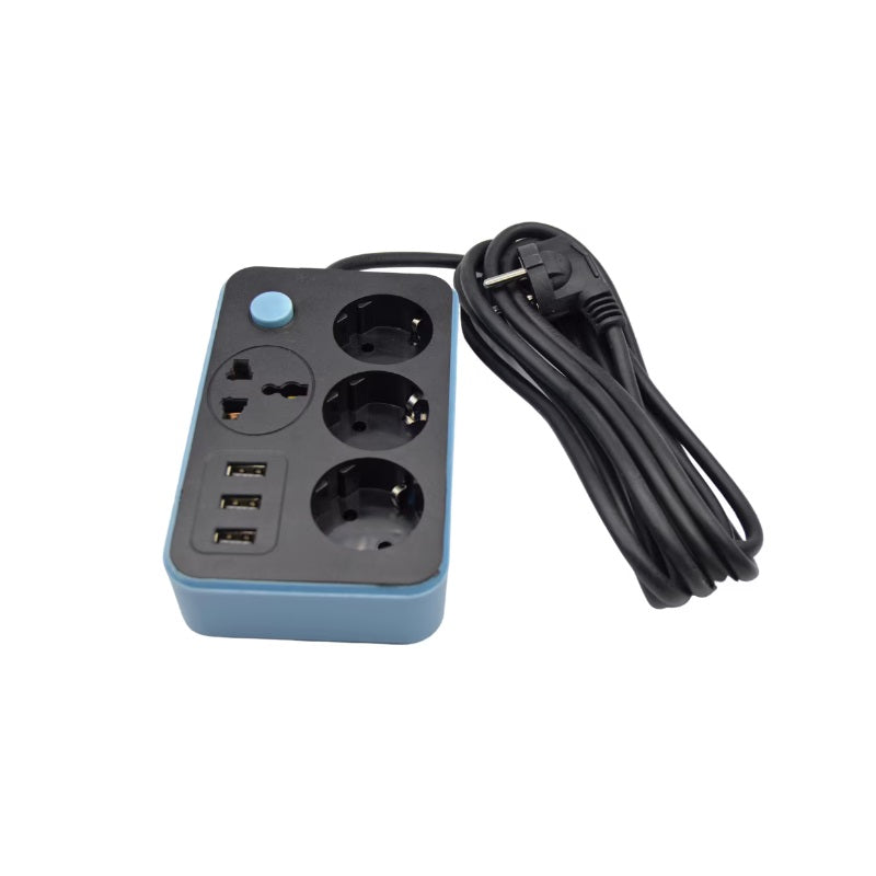 Prelungitor portabil cu 4 prize AC si 3 USB, 1500W, cablu 2 m