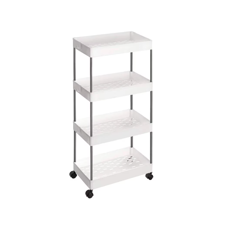 Raft organizator cu roti si 4 polite, 86 cm, alb – pentru baie si camera
