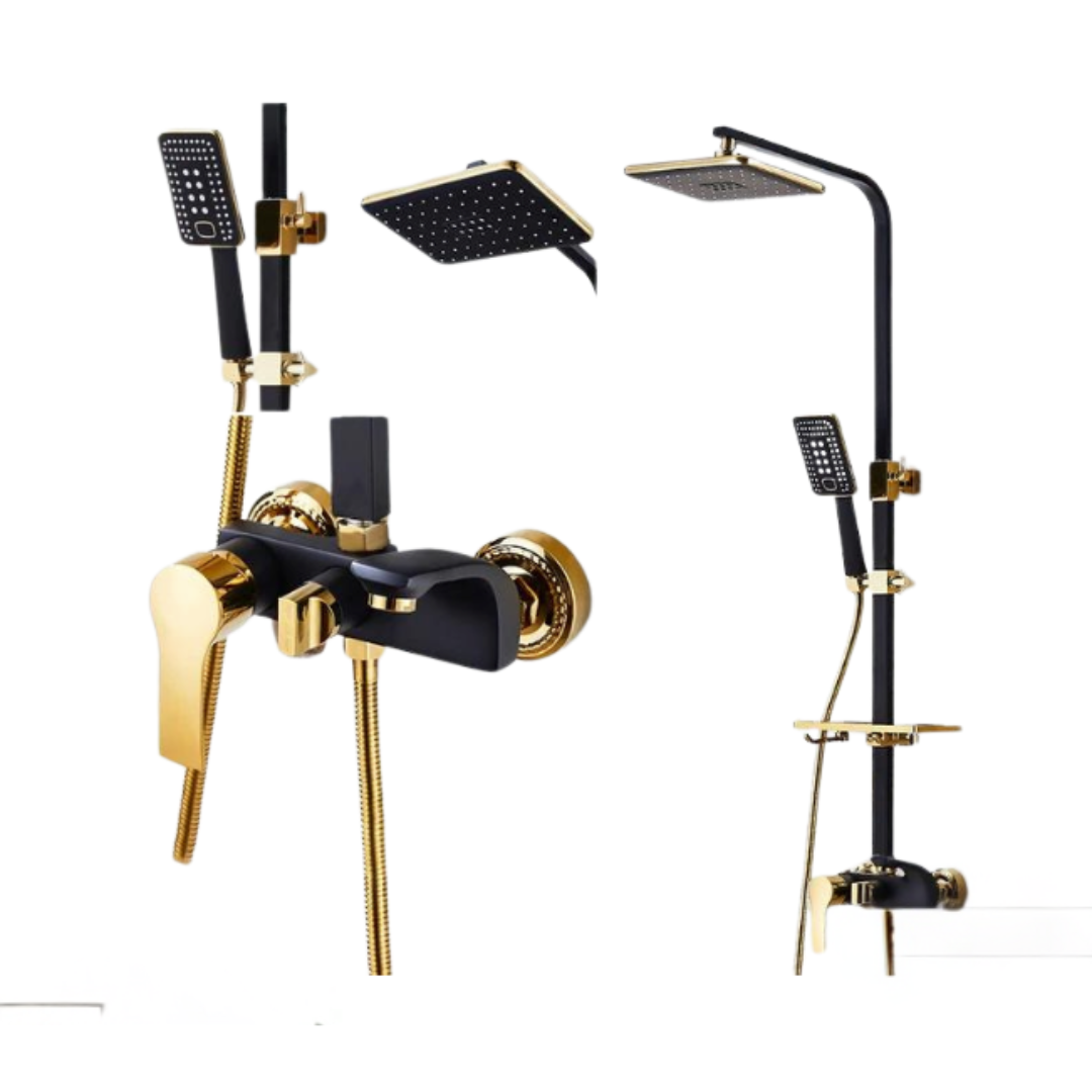 Set dus premium negru si auriu cu cap ploaie si pistol multifunctional