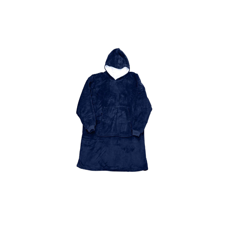 Patura-hanorac 2 in 1, fleece moale, reversibila, cu gluga si maneci, albastra
