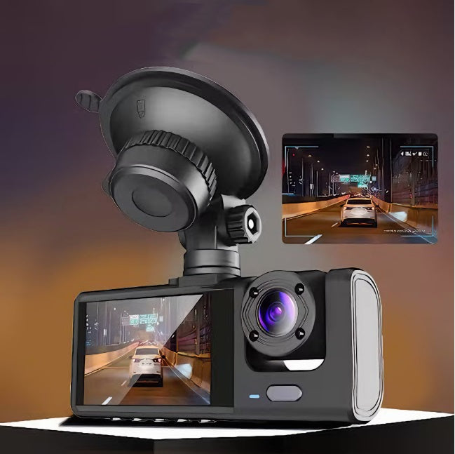 Camera tripla auto de bord, inregistrare 1080P, 3 lentile, viziune nocturna, senzor de soc