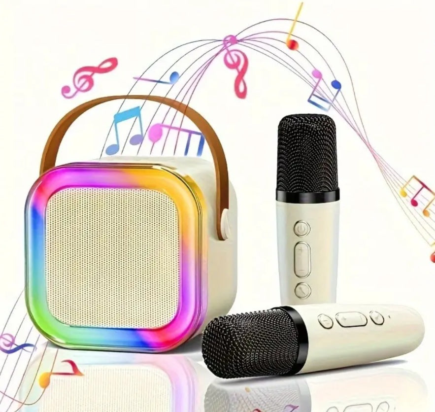 Difuzor portabil wireless cu microfoane, lumini LED și Bluetooth pentru karaoke și petreceri