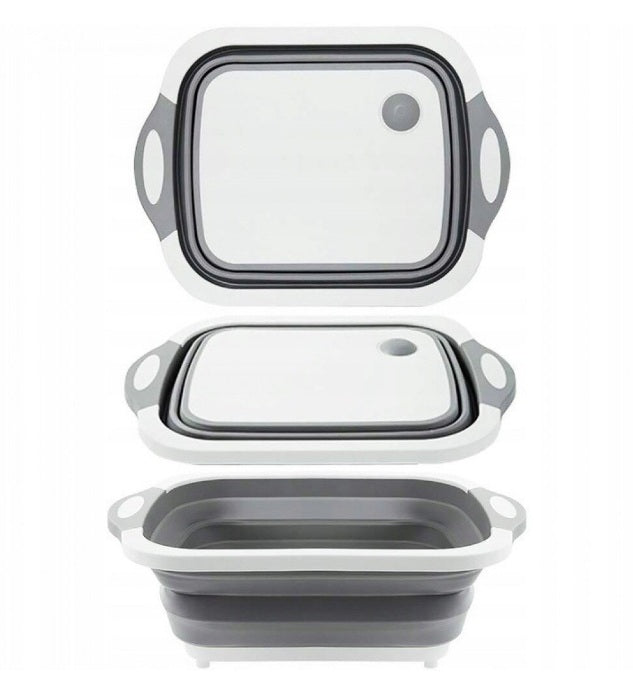 Recipient multifunctional bucatarie, camping si picnic, cu tocator si dop scurgere, 13x40x30 cm