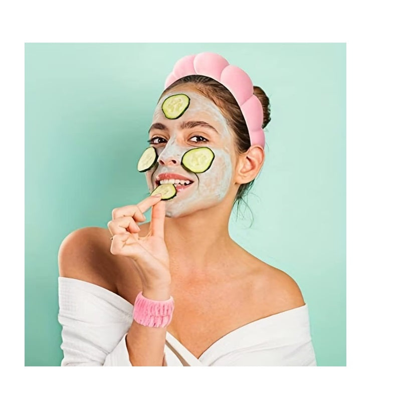 Bentita SPA cu burete si 2 protectii catifelate pentru fata, roz