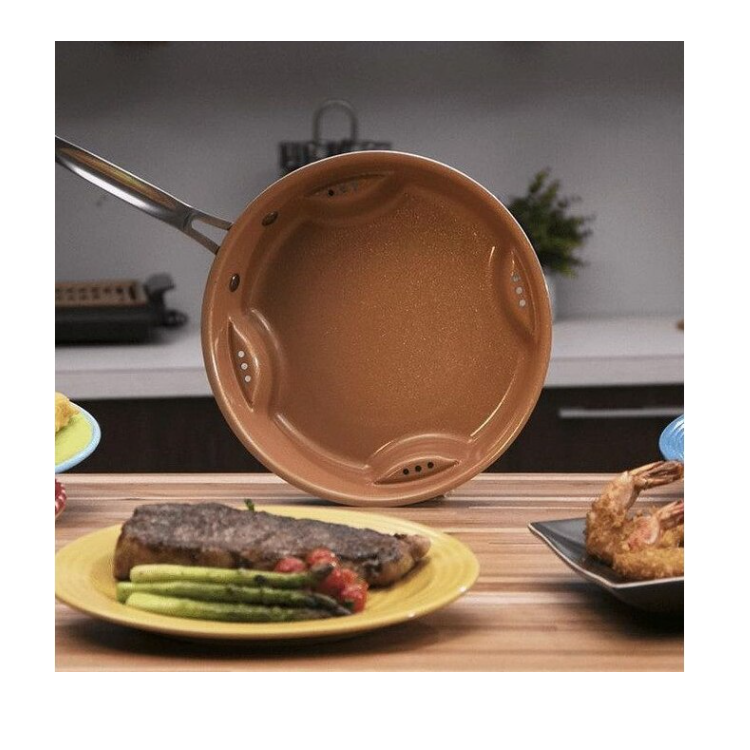 Tigaie rotunda cu trafic de aer, 25 cm, portocalie, antiaderenta