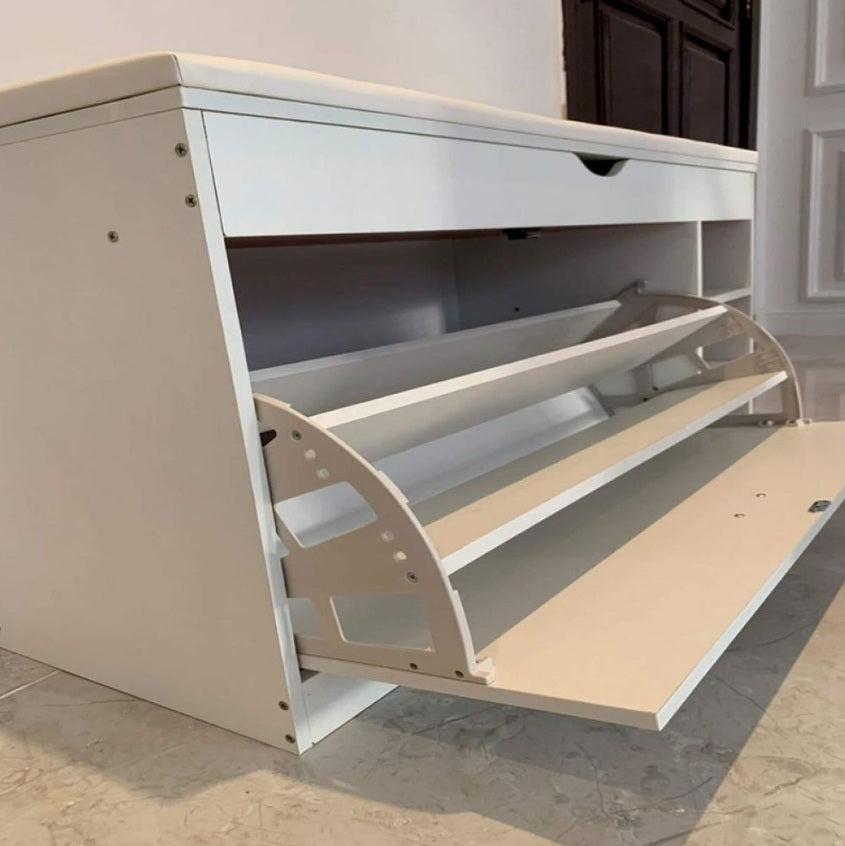 Dulap Pantofi cu Bancuta, Modern si Practic, 100x30x50 cm, Lemn/Alb