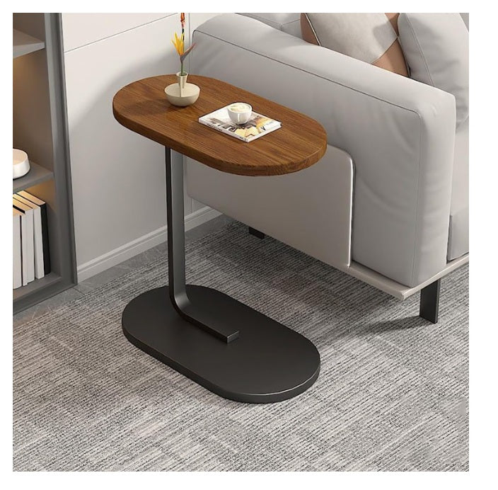 Masa Laterala Forma C 28x40x60 cm, Lemn si Cadru Metalic, Nuc