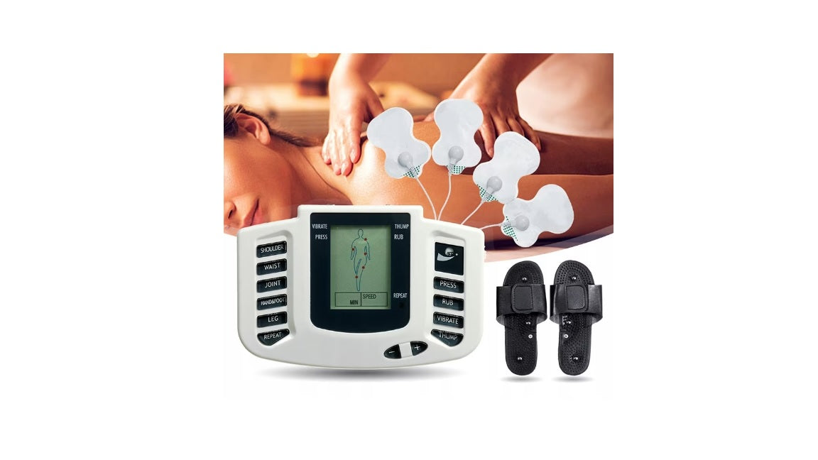 Aparat electrostimulare musculara, 9 programe, portabil, papuci pentru masajul talpilor